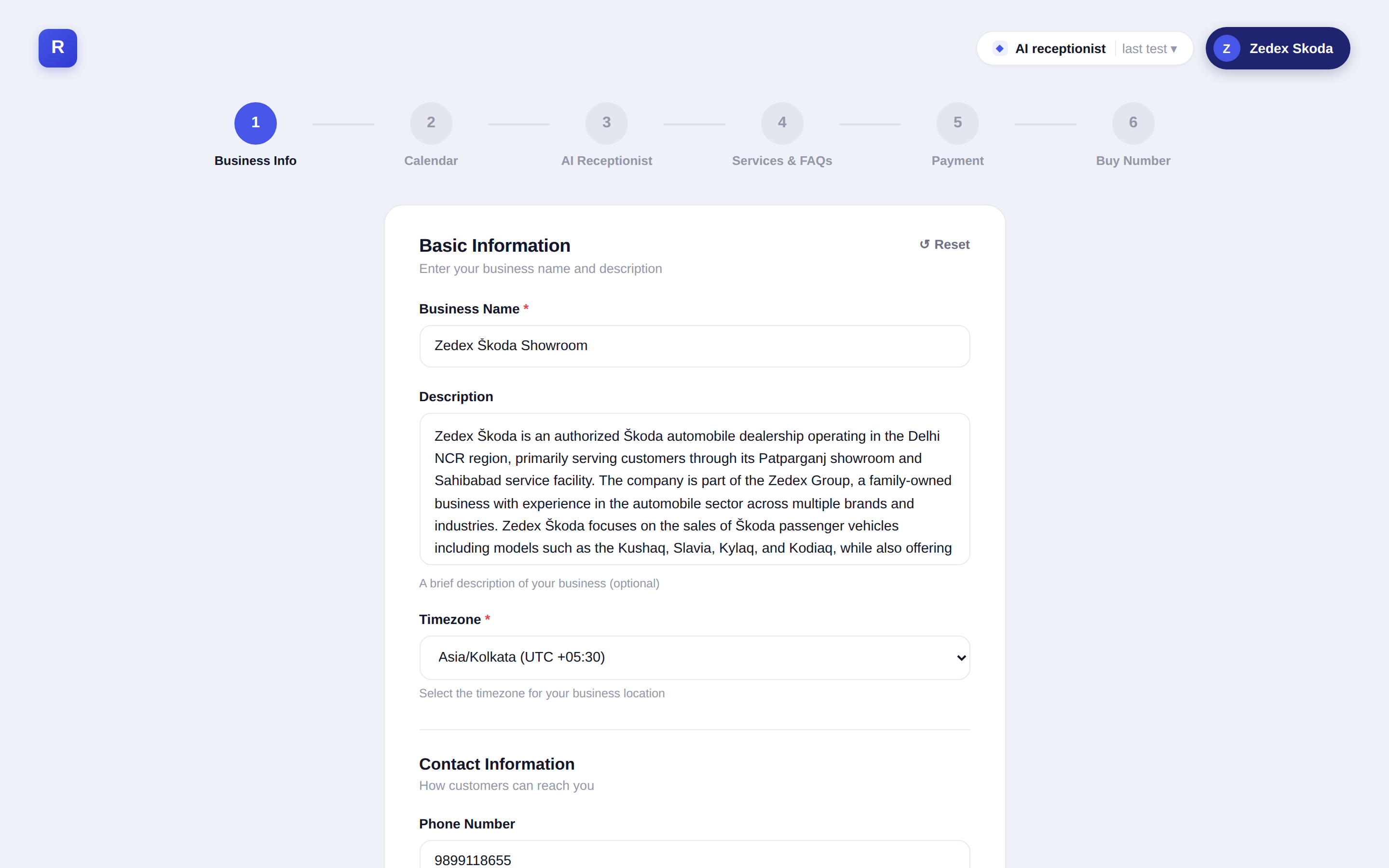 Fill in business info